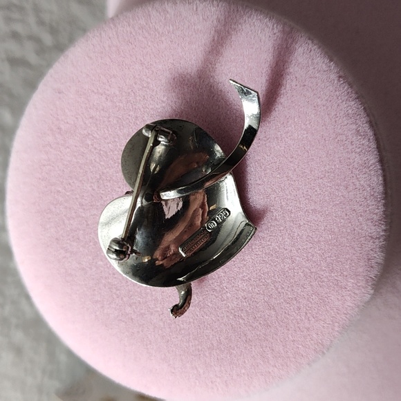 Theodore Fahrner Original Sterling Silver Marcasite FW Pearl Heart Brooch Pin - Picture 14 of 15